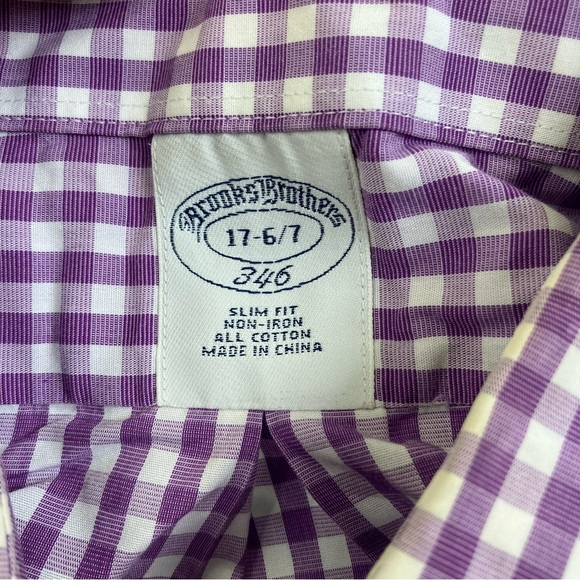 Brooks Brothers Slim Fit Long Sleeve Purple Button Down, Plaid Shirt Large 17 - Picture 4 of 8